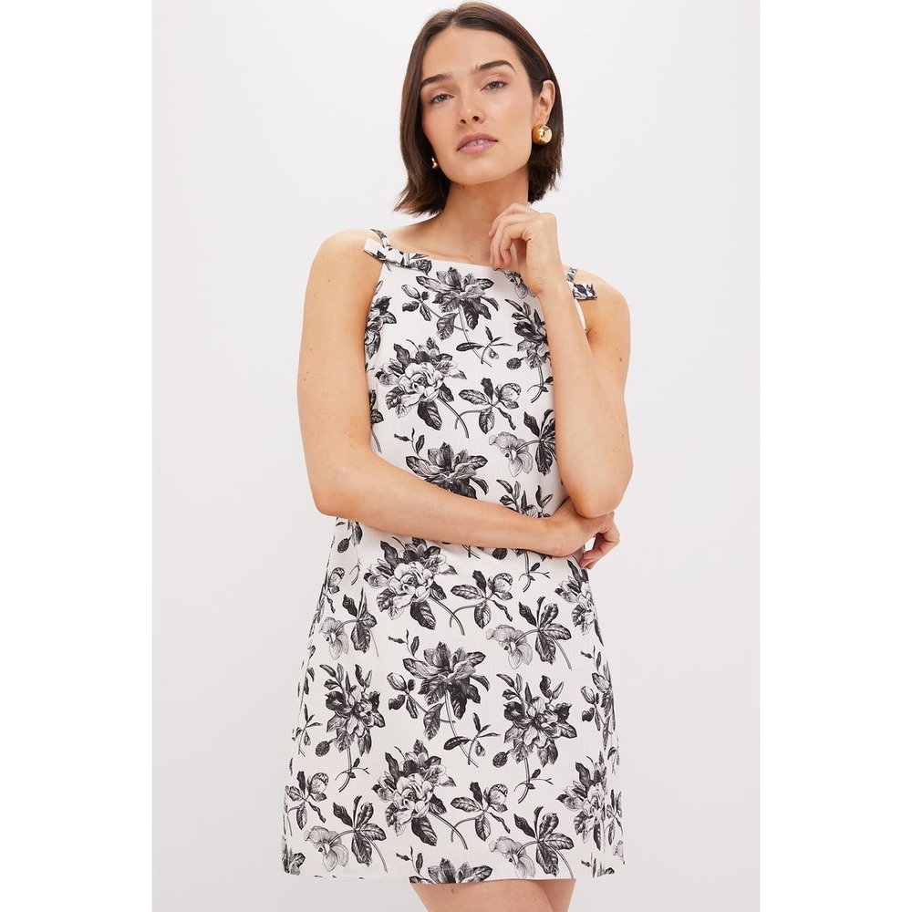 NWT Hyacinth House Tuckernuck Floral Toile Square Neck Linen Mini Dress Size XS